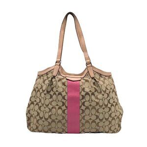 Coach Pink Signature Canvas Stripe Devin Shoulder Bag